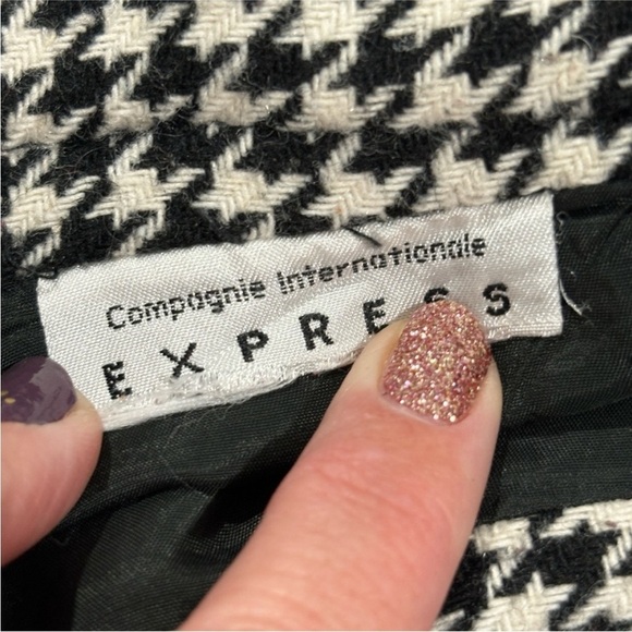 Vintage Compagnie Int’l EXPRESS Black white Houndstooth Wool Skirt size 10 - Picture 11 of 14
